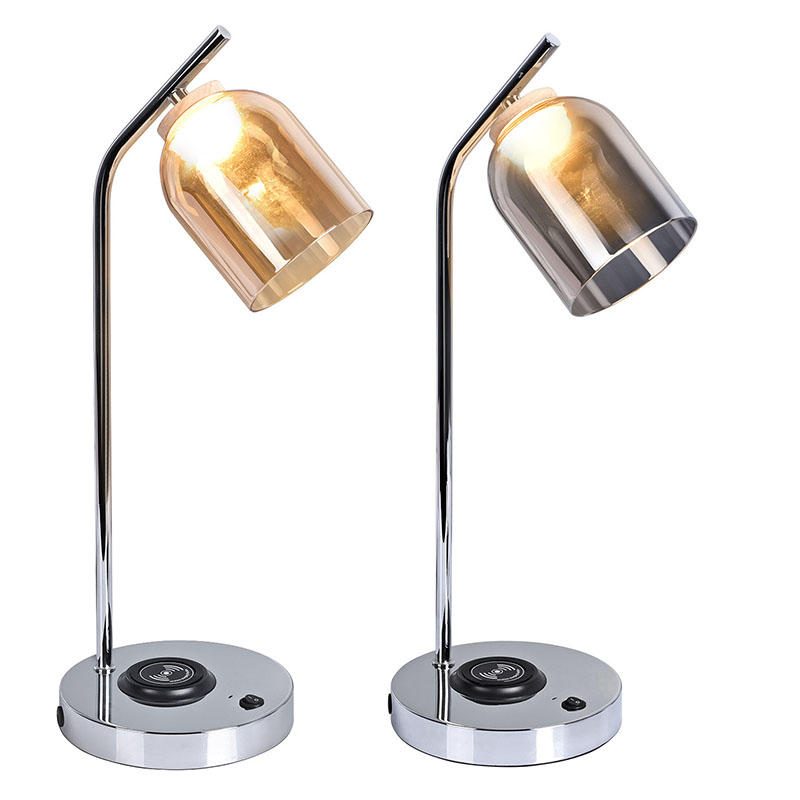 Светодиодная настольная лампа QI со стеклянным абажуром