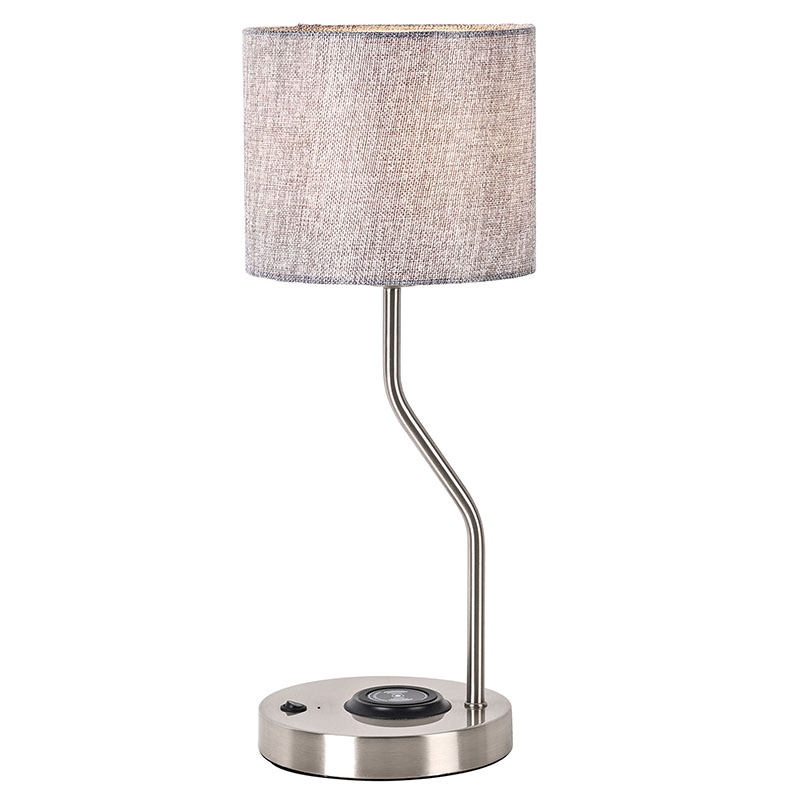 Настольная лампа с беспроводным зарядным устройством для телефона и тканевым абажуром